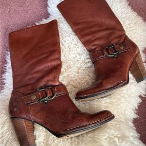 Frye Catherine Cognac Brown Leather Heeled Boots Size 7